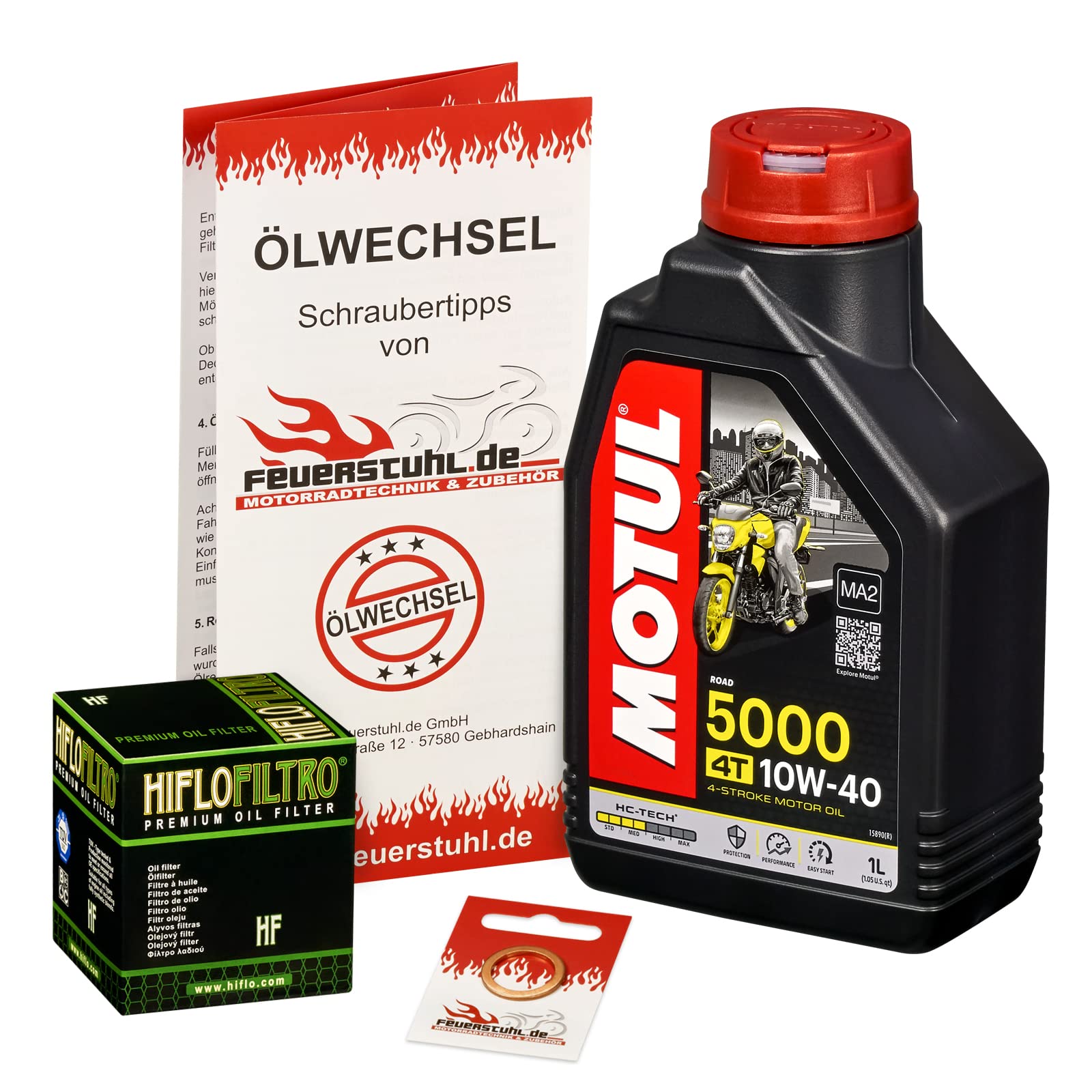 Motul 10W-40 Öl + HiFlo Ölfilter für Suzuki GN 125, 94-99, NF41A - Ölwechselset inkl. Motoröl, Filter, Dichtring von Feuerstuhl.de GmbH
