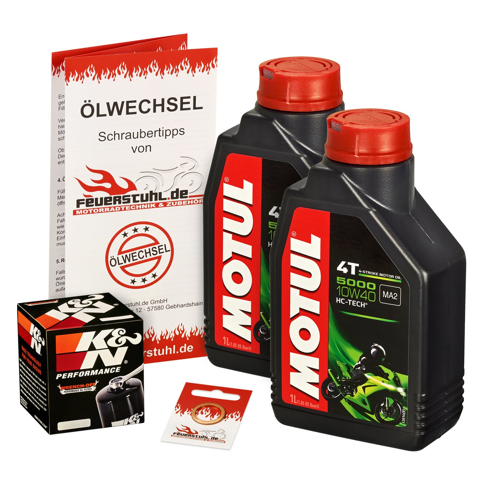 Motul 10W-40 Öl + K&N Ölfilter für Yamaha Raptor 660 (YFM 660 R), 01-05, AM01W - Ölwechselset inkl. Motoröl, Filter, Dichtring von Feuerstuhl.de GmbH