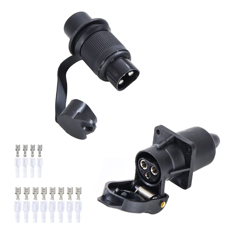 Feuunly 3 Polig Traktor Stecker Steckdose 12V, Din 9680 Wasserdicht Stecker 3 Polig Und Steckdose 3 Polig, Für LKW RV PKW KFZ Traktor Anhänger Landwirtschaftliche Maschinen (4 Mount Punkte) von Feuunly