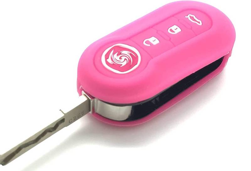 Schlüsselgehäuse für Autofernbedienung, 100 % hochwertiges Silikon, 3 Tasten, einklappbarer Schlüssel, für Fiat 500/500L Abarth Grande Punto Brava Panda Stilo Linea (Hot Pink) von Fiat