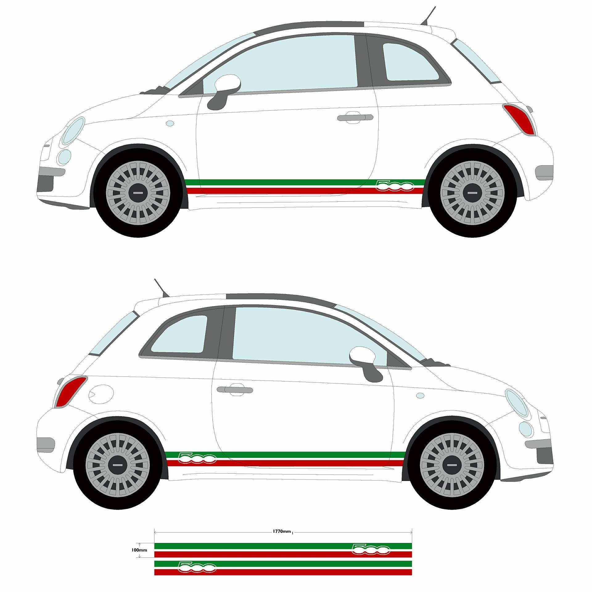 FIAT 500 Autoaufkleber „Italienische Flagge“, Abziehbild in graphischem Streifenmuster (SS20003) von Fiat
