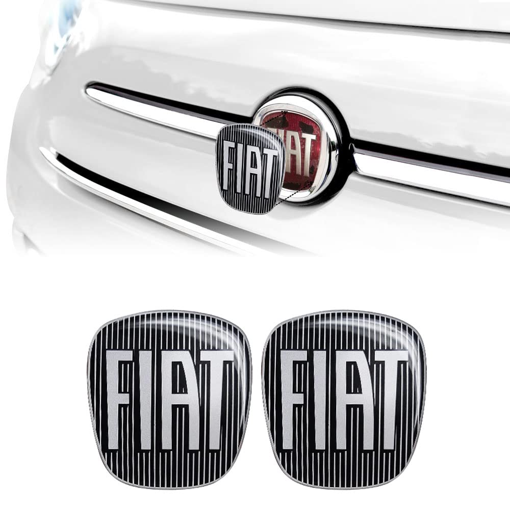 Fiat 14186A-2Pz 3D Aufkleber Logo 500, Schwarz, 2 Stücke, Vorne und Hinten, 71 x 65 mm von Fiat