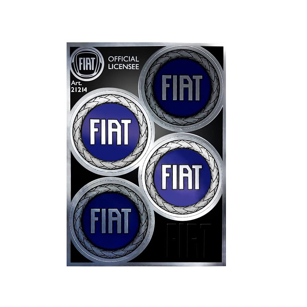 Fiat 21214 Offizielle Aufkleber 4 Logos blau 48 mm, 94 x 131 mm von Fiat