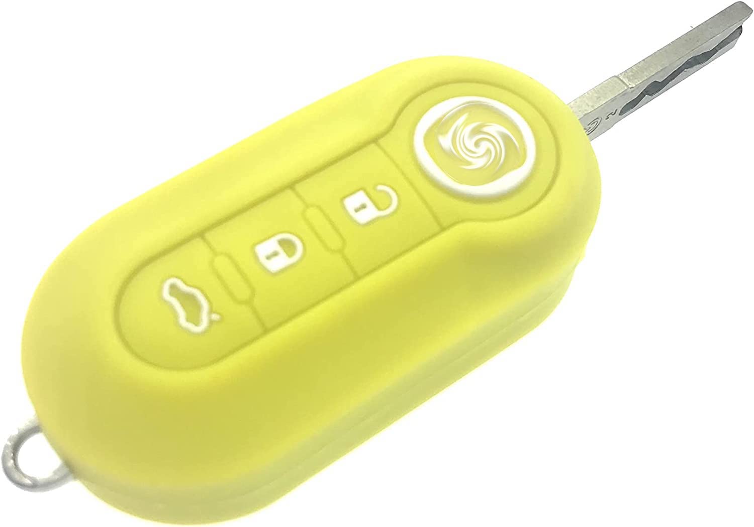 Schlüsselgehäuse für Autofernbedienung, 100 % hochwertiges Silikon, 3 Tasten, einklappbarer Schlüssel, für Fiat 500/500L Lounge Abarth Grande Punto Brava Panda Stilo Linea (Gelb) von Fiat