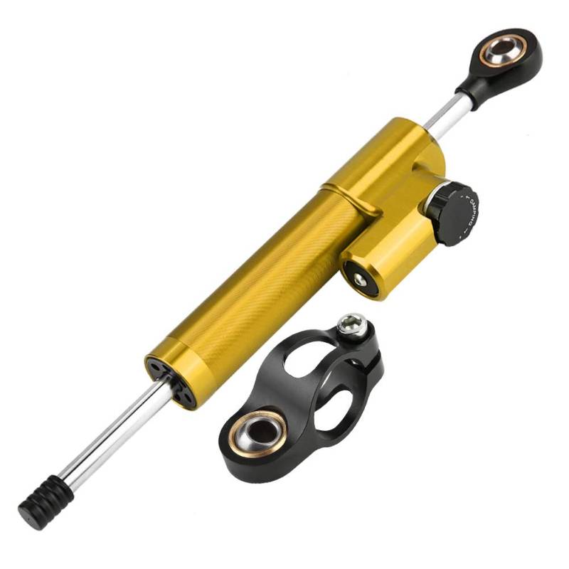 Motorrad Lenkungsdämpfer, Motorrad Dämpfer Stabilisator, Universal Lenkungsdämpferstabilisator aus Aluminiumlegierung Dämpfer Stabilisator Linear umgekehrt mit Montagehalterung(golden+schwarz) von Fictory