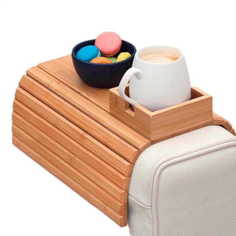 Couchtisch – faltbares -Tablett mit Getränkehalter – Holz-Sofa-Becherarmhalter lässt sich sicher an der Armlehne Ihres Sofas befestigen, um Ihr Getränk zu halten, während Sie sich entspannen von Fierudeng