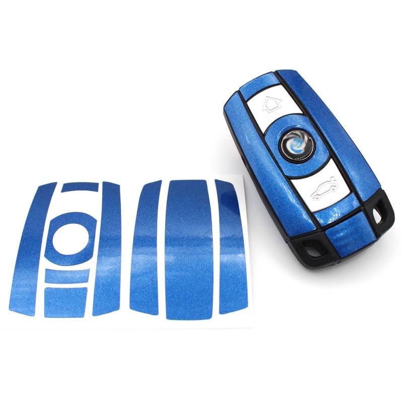 Finest-Folia Schlüssel Folie K141 für 3 Tasten Auto Schlüssel (nur Keyless Go) Folien Cover (Blau Metallic) von Finest-Folia