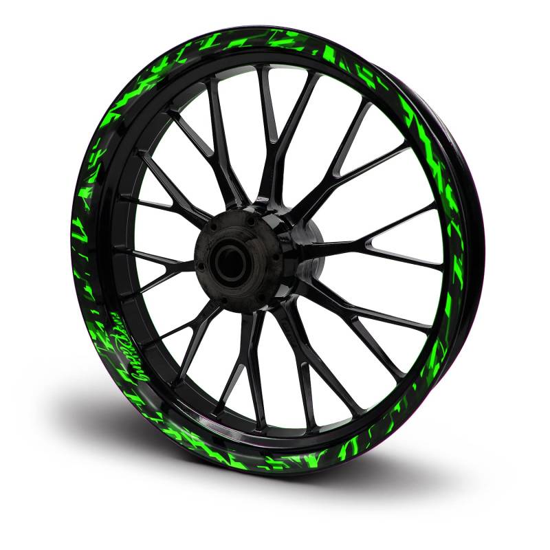 16-teiliges Set Felgenrandaufkleber Sticker für Motorrad Auto Felgen Future Design Komplett Set Felgenaufkleber für 15" 16" 17" 18" 19 Zoll MR017 (Neon Grün, Glanz) von Finest Folia