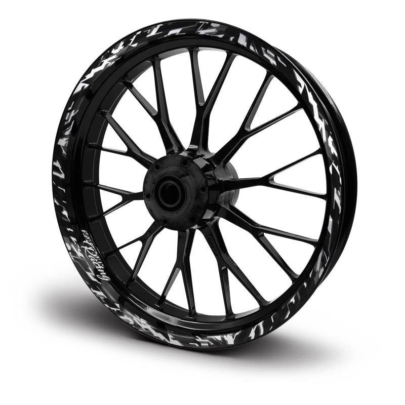 16-teiliges Set Felgenrandaufkleber Sticker für Motorrad Auto Felgen Future Design Komplett Set Felgenaufkleber für 15" 16" 17" 18" 19 Zoll MR017 (Silber Metallic, Glanz) von Finest Folia