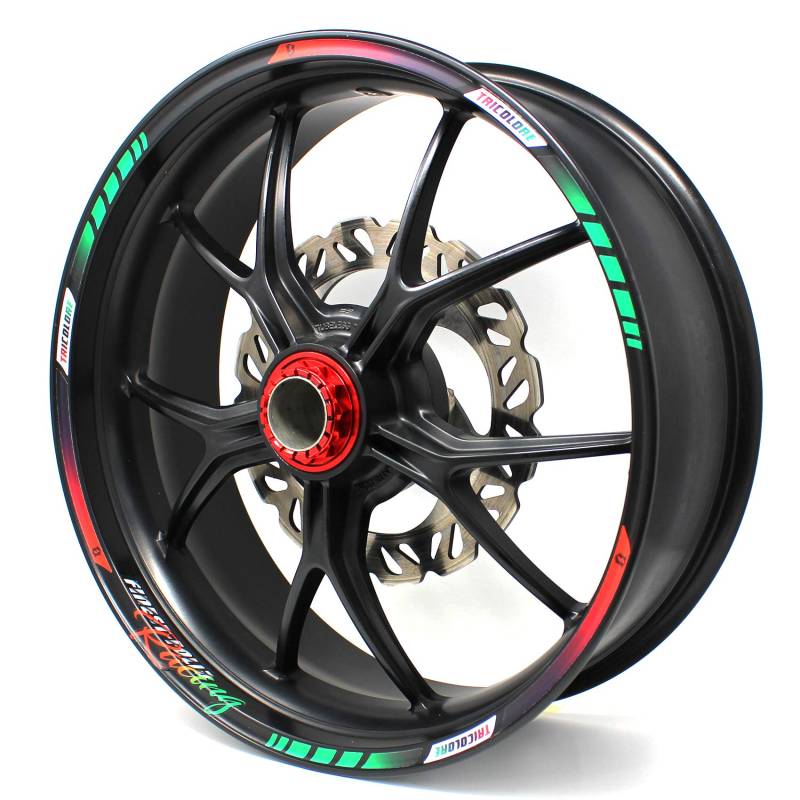 18 Teiliges Felgenrandaufkleber Neon Line Felgendesign inkl. Felgenbettaufkleber Komplett-Set -Finest Folia passend für 17 Zoll & 16" 18" 19" Felgen Motorrad Auto Fahrrad MR006 (Tri Colore, Matt) von Finest Folia