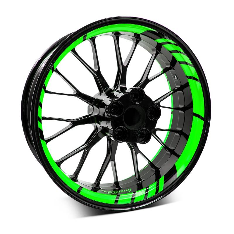 18-teiliges Set Felgenrandaufkleber Sticker für Motorrad Auto Felgen Design Komplett Set Felgenaufkleber für 15" 16" 17" 18" 19 Zoll MR020 (02 Neon Grün) von Finest Folia