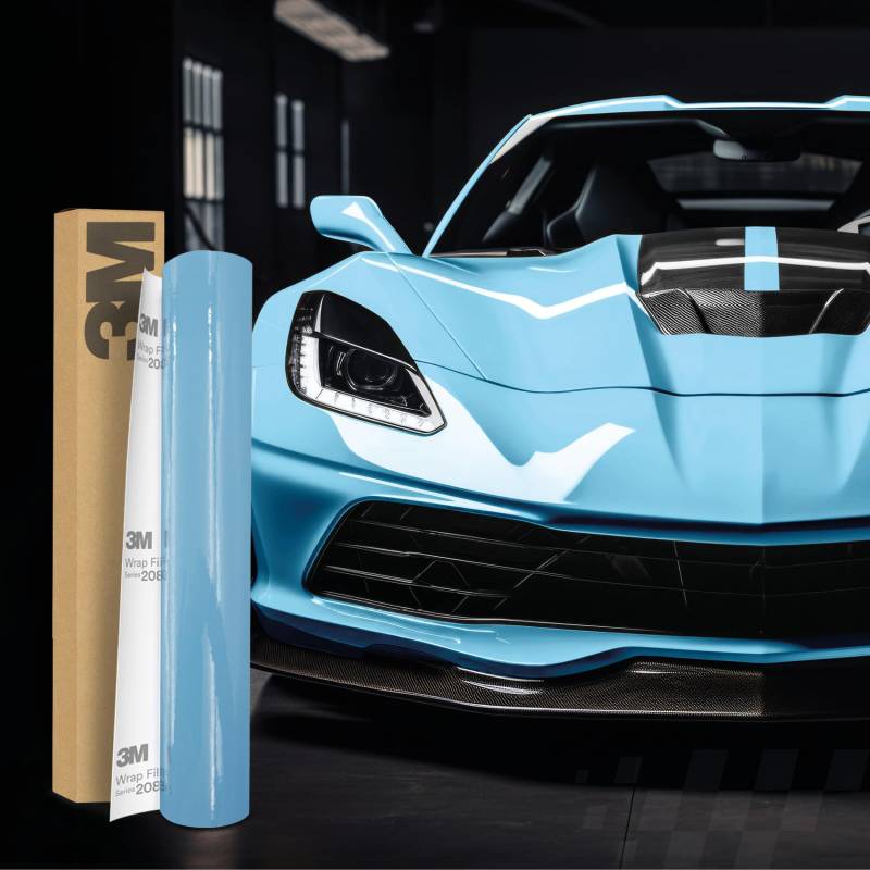 3M 2080 Car Wrapping Folie Selbstklebende Autofolie für Auto Motorrad Boot 3D Lackschutzfolie mit Luftkanälen zum Folieren (HG77 High Gloss Sky Blue, 500 x 152cm) von Finest Folia
