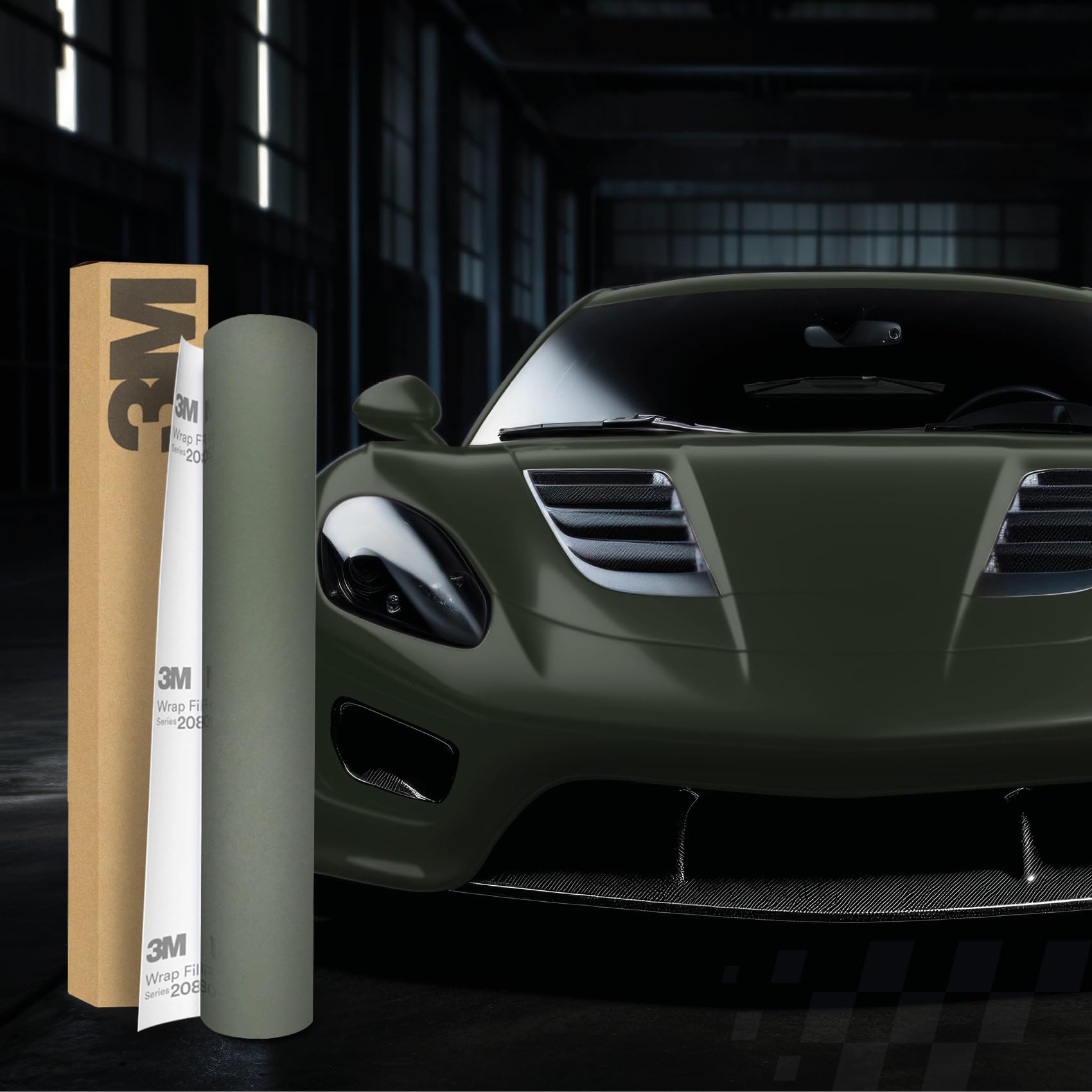3M 2080 Car Wrapping Folie Selbstklebende Autofolie für Auto Motorrad Boot 3D Lackschutzfolie mit Luftkanälen zum Folieren (M26 Matte Military Green, 22,86m x 152cm (Vollrolle)) von Finest Folia