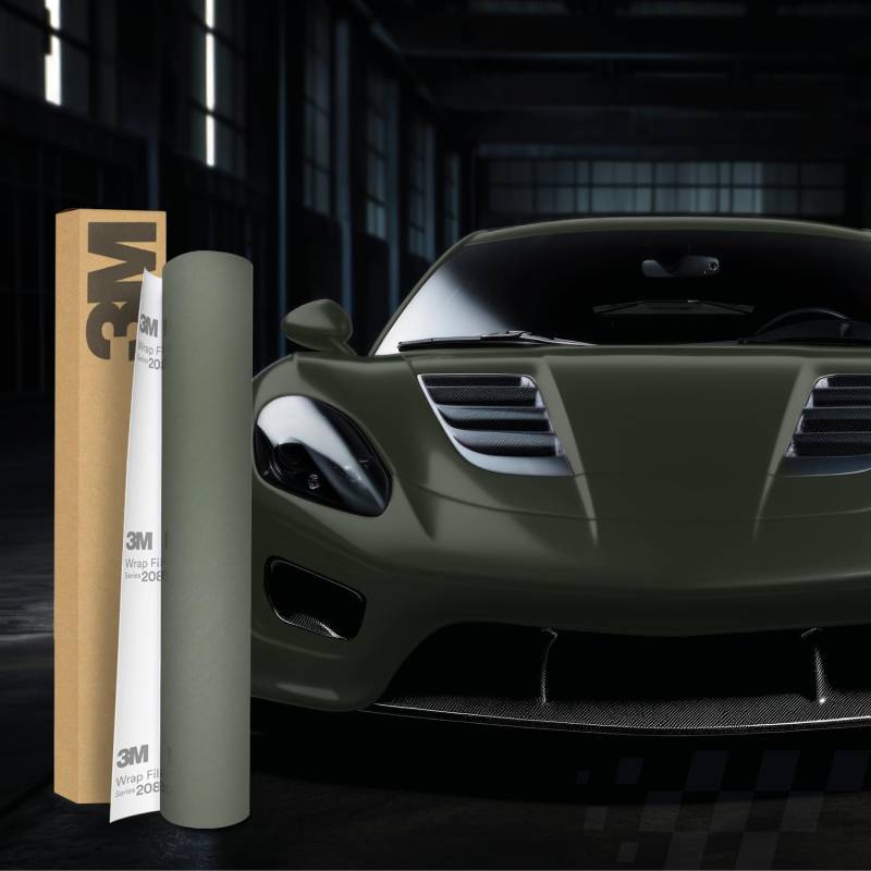 3M 2080 Car Wrapping Folie Selbstklebende Autofolie für Auto Motorrad Boot 3D Lackschutzfolie mit Luftkanälen zum Folieren (M26 Matte Military Green, 22,86m x 152cm (Vollrolle)) von Finest Folia