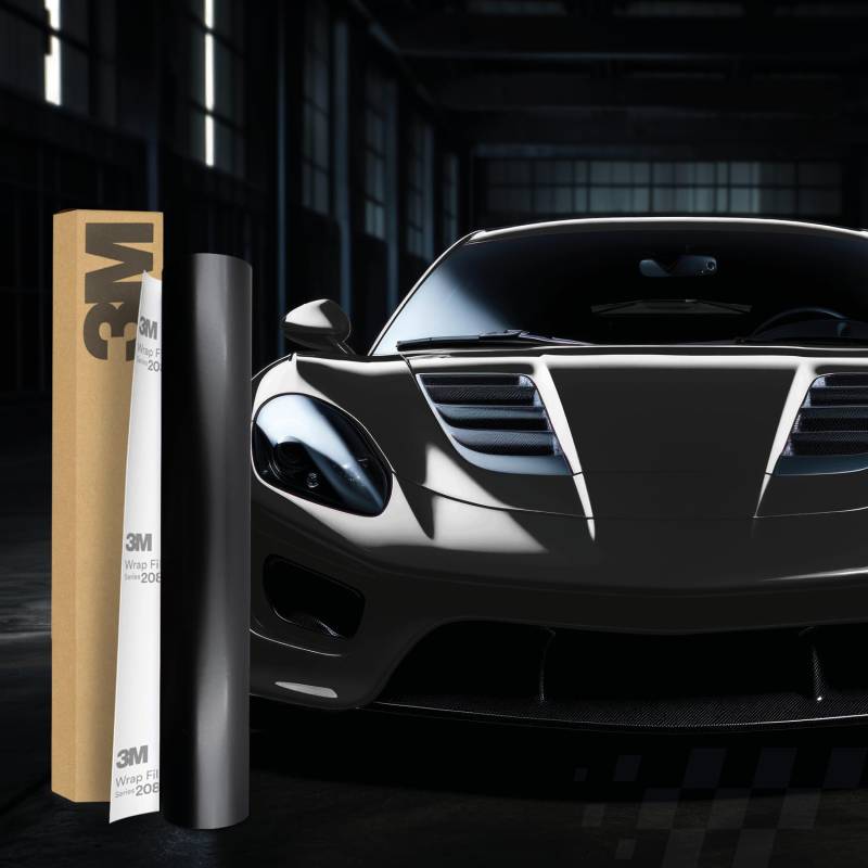 3M 2080 Car Wrapping Folie Selbstklebende Autofolie für Auto Motorrad Boot 3D Lackschutzfolie mit Luftkanälen zum Folieren (S12 Satin Black, 500 x 152cm) von Finest Folia