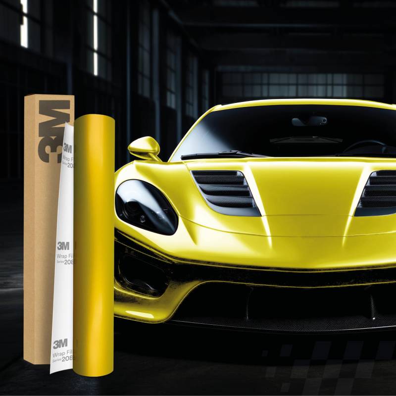 3M 2080 Car Wrapping Folie Selbstklebende Autofolie für Auto Motorrad Boot 3D Lackschutzfolie mit Luftkanälen zum Folieren (S335 Satin Bitter Yellow, 450 x 152cm) von Finest Folia