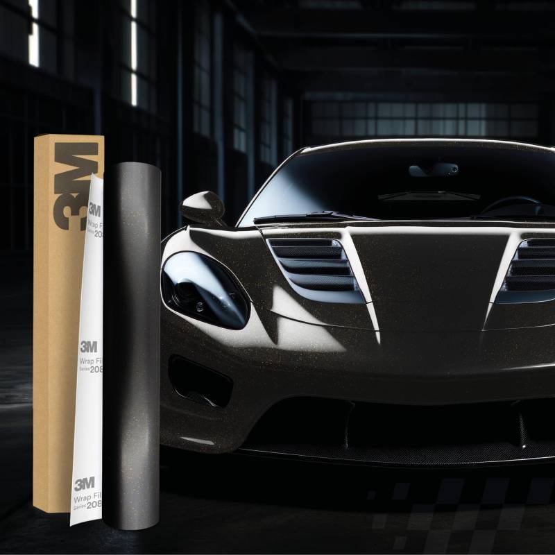 3M 2080 Car Wrapping Folie Selbstklebende Autofolie für Auto Motorrad Boot 3D Lackschutzfolie mit Luftkanälen zum Folieren (SP242 Satin Gold Dust Black, 450 x 152cm) von Finest Folia