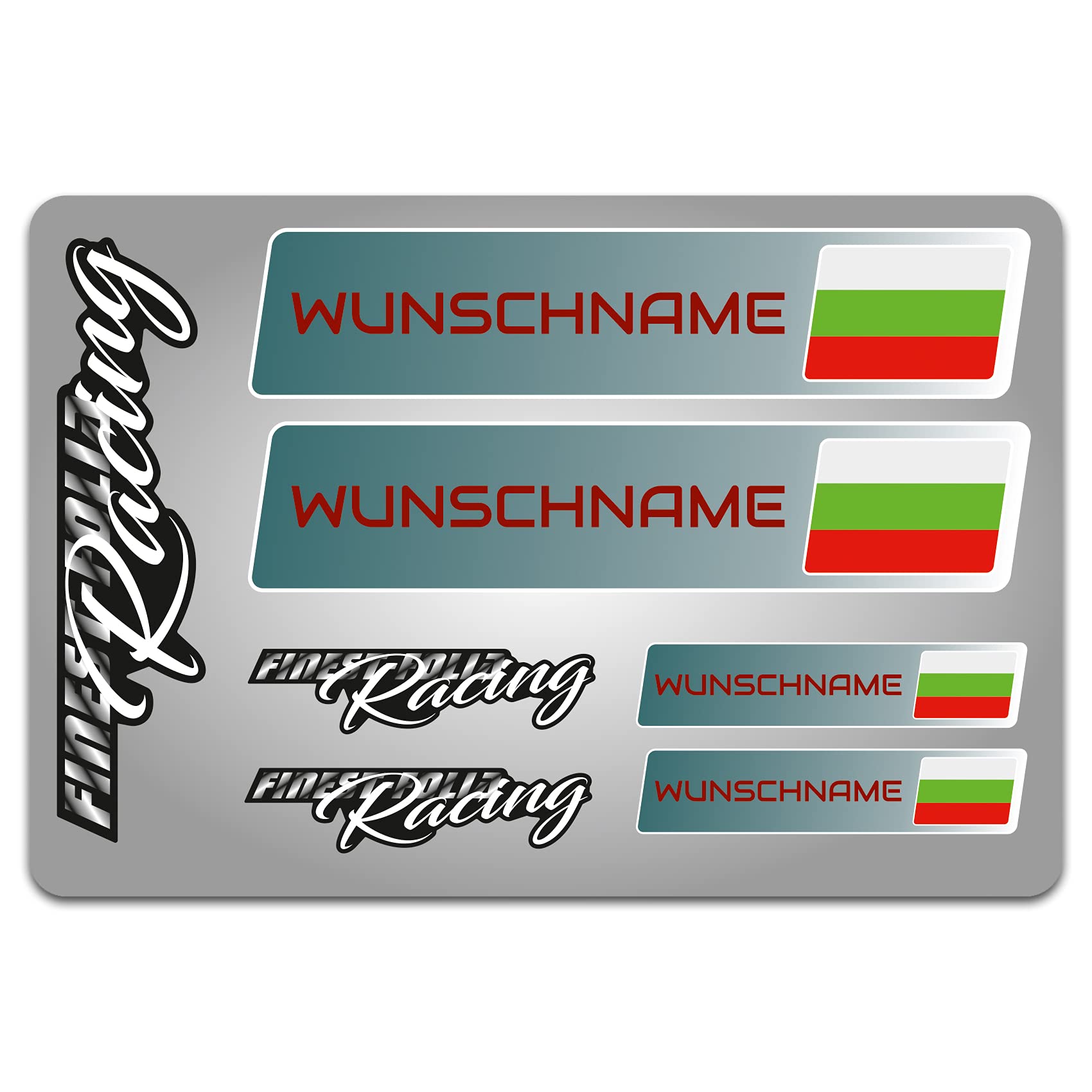 4er Set Aufkleber mit Fahne Flagge und wahlweise Name Sticker für Auto Fahrrad Motorrad Roller Helm im Rallye Racing Design R156 (06 Bulgarien, Mit Wunschname) von Finest Folia