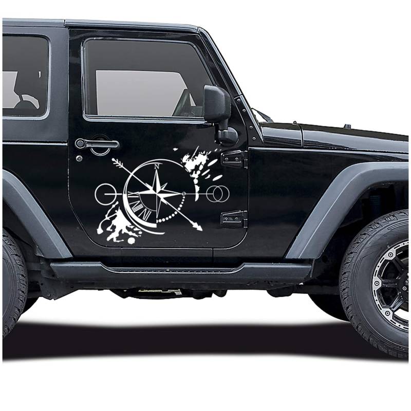 Autoaufkleber Kompass Offroad Windrose Sticker Folie für Auto Motorrad Wohnwagen Wohnmobil Anhänger Aufkleber Selbstklebend Kfz Zubehör KX060 (Weiß Glanz, Design 3 groß) von Finest Folia