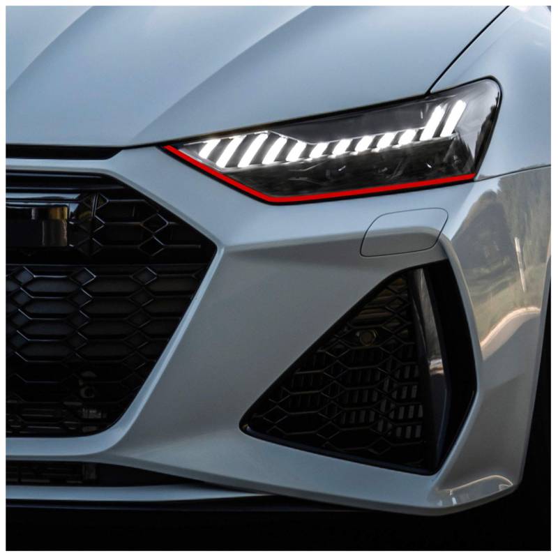 Devil Eye® Scheinwerferfolie rot Zierstreifen Dekor Dekorleiste Folie Flexibel für Scheinwerfer Kfz Auto Zubehör Selbstklebend KX004 (Kompatibel mit Audi A7 ab 2018) von Finest Folia