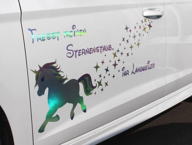 Finest Folia Einhorn Unicorn Dekor Set Hologram Premium Dekor T Shirt Tasse R060 RX013 RX002 (Pferd: Länge:40cm, Höhe:30cm, mit Schrift) von Finest Folia