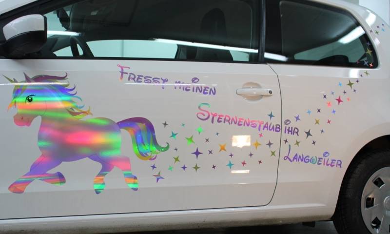 Finest Folia Einhorn Unicorn Dekor Set Hologram Premium Dekor T Shirt Tasse R060 RX003 RX014 (Pferd: Länge:68cm, Höhe:50cm, mit Schrift) von Finest Folia