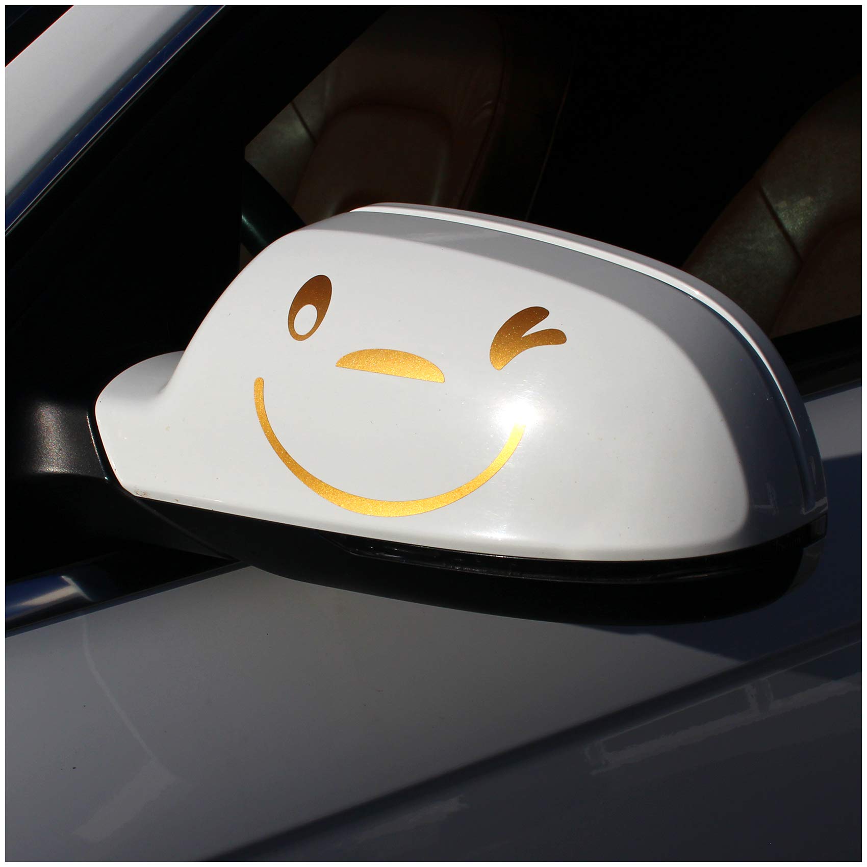 Finest Folia Smile Gesicht Aufkleber 2er Set für Außenspiegel Auto Autoaufkleber für Spiegel (K041 Gold Metallic) von Finest Folia