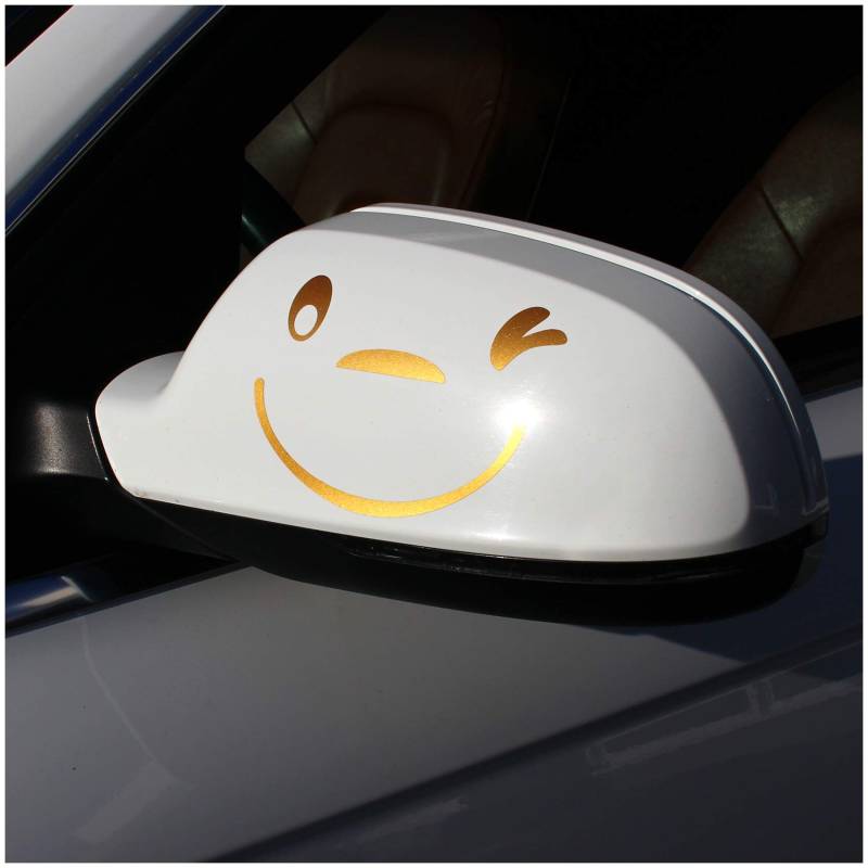 Finest Folia Smile Gesicht Aufkleber 2er Set für Außenspiegel Auto Autoaufkleber für Spiegel (K041 Gold Metallic) von Finest Folia