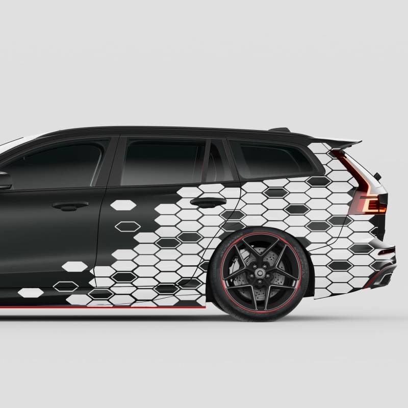 Finest Folia 2er Set XXL Auto Aufkleber je 200x60cm Motorrad Bus Sticker Kfz Zubehör Waben gestaucht Tuning Dekor Linien Design Folie KX082 (02 Weiß) von Finest Folia