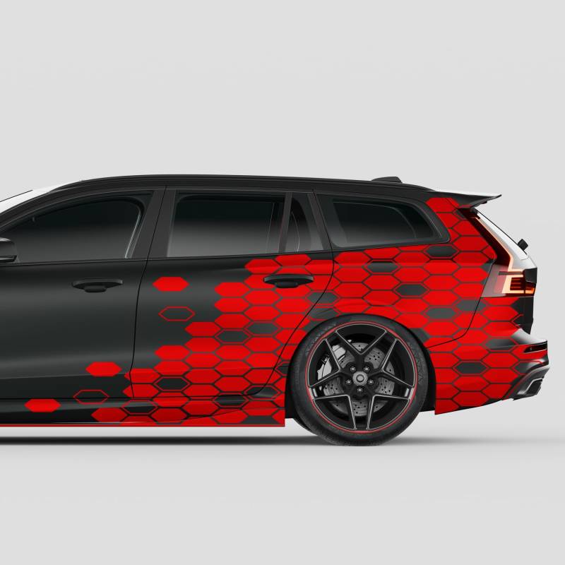 Finest Folia 2er Set XXL Auto Aufkleber je 200x60cm Motorrad Bus Sticker Kfz Zubehör Waben gestaucht Tuning Dekor Linien Design Folie KX082 (05 Karminrot) von Finest Folia