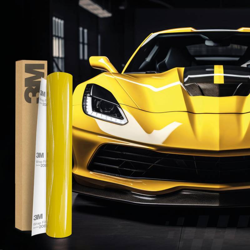 Finest Folia 3M 2080 Car Wrapping Folie 30x152cm Selbstklebende Autofolie für Auto Motorrad Boot 3D Lackschutzfolie mit Luftkanälen zum Folieren (HG15 High Gloss Bright Yellow) von Finest Folia