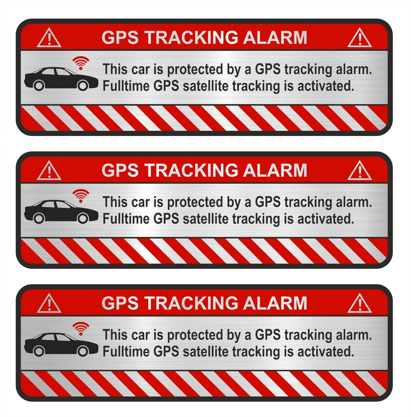 Finest Folia 3X GPS Aufkleber Fahrrad Motorrad Auto Alarm Warnung Anti Diebstahl Sticker Tracker gesichert R054 (Aluminium Schliff Silber, Auto) von Finest Folia
