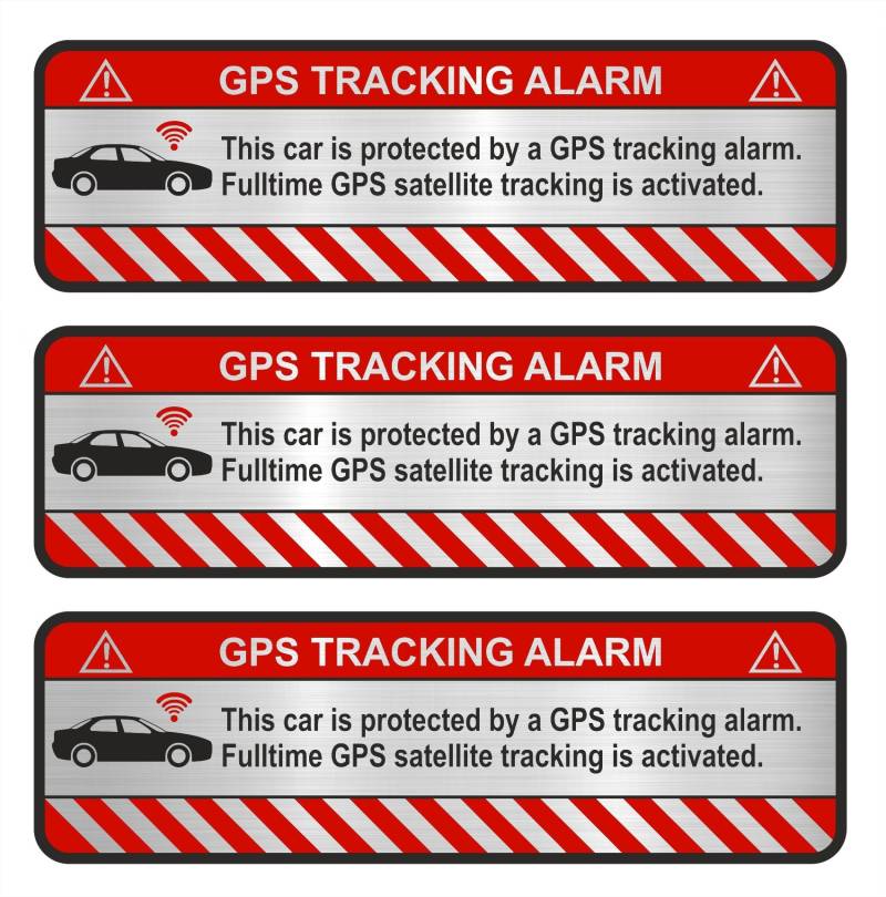 Finest Folia 3X GPS Aufkleber Fahrrad Motorrad Auto Alarm Warnung Anti Diebstahl Sticker Tracker gesichert R054 (Aluminium Schliff Silber, Auto) von Finest Folia