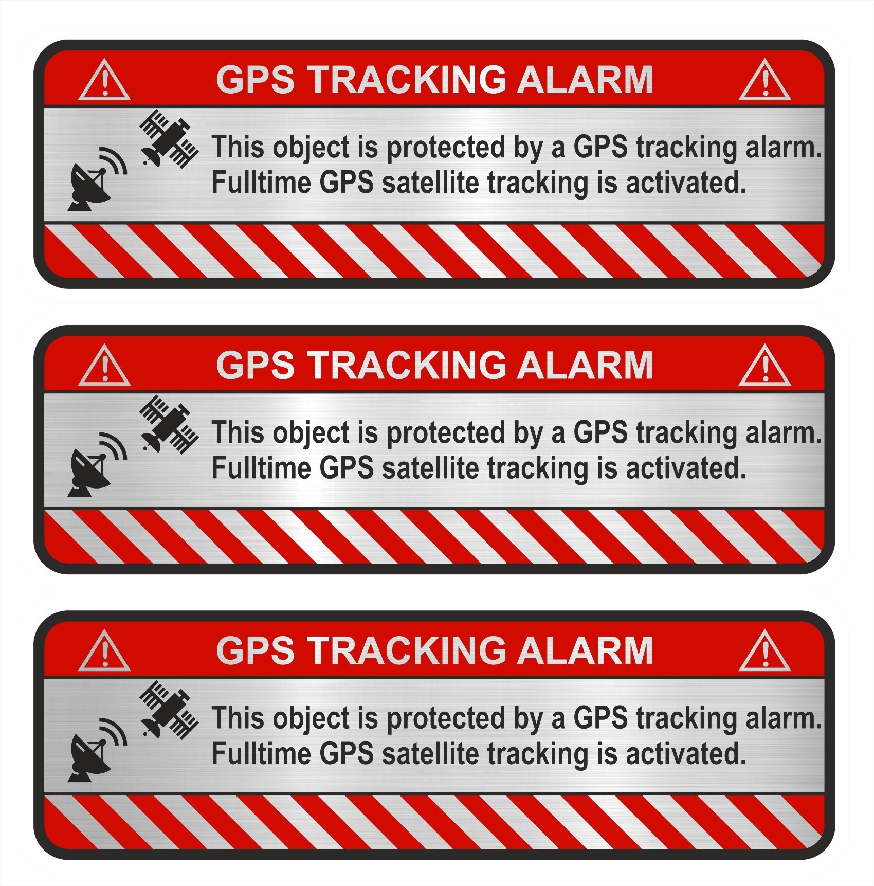Finest-Folia 3X GPS Aufkleber Fahrrad Motorrad Auto Alarm Warnung Anti Diebstahl Sticker Tracker gesichert R057 (Aluminium Schliff Silber, Object) von Finest-Folia