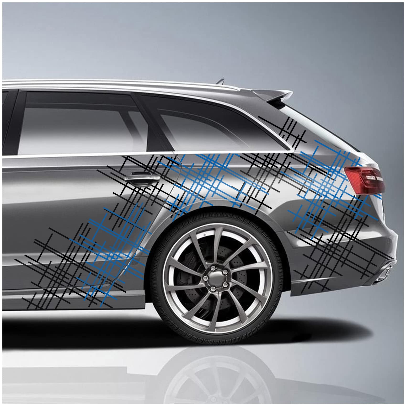Finest Folia 6er Set XXL Auto Aufkleber je 60x60cm Motorrad Bus Sticker Kfz Zubehör Camouflage Tuning Dekor Linien Design Folie KX076 (16 Azurblau & Schwarz) von Finest Folia