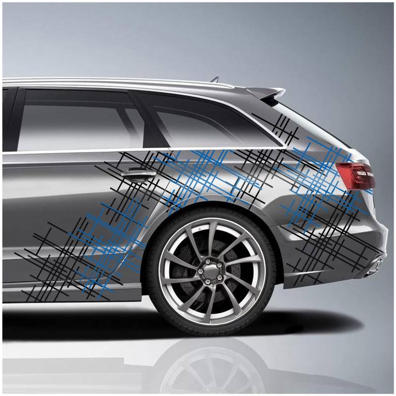 Finest Folia 6er Set XXL Auto Aufkleber je 60x60cm Motorrad Bus Sticker Kfz Zubehör Camouflage Tuning Dekor Linien Design Folie KX076 (16 Azurblau & Schwarz) von Finest Folia