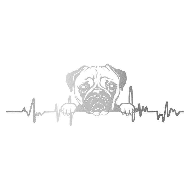 Aufkleber Herzschlag Tiere Breite 27cm Lifeline Heartbeat Deko Sticker Selbstklebend für Auto Kühlschrank Laptop Autoaufkleber K150 (Silber, 21 Mops) von Finest Folia