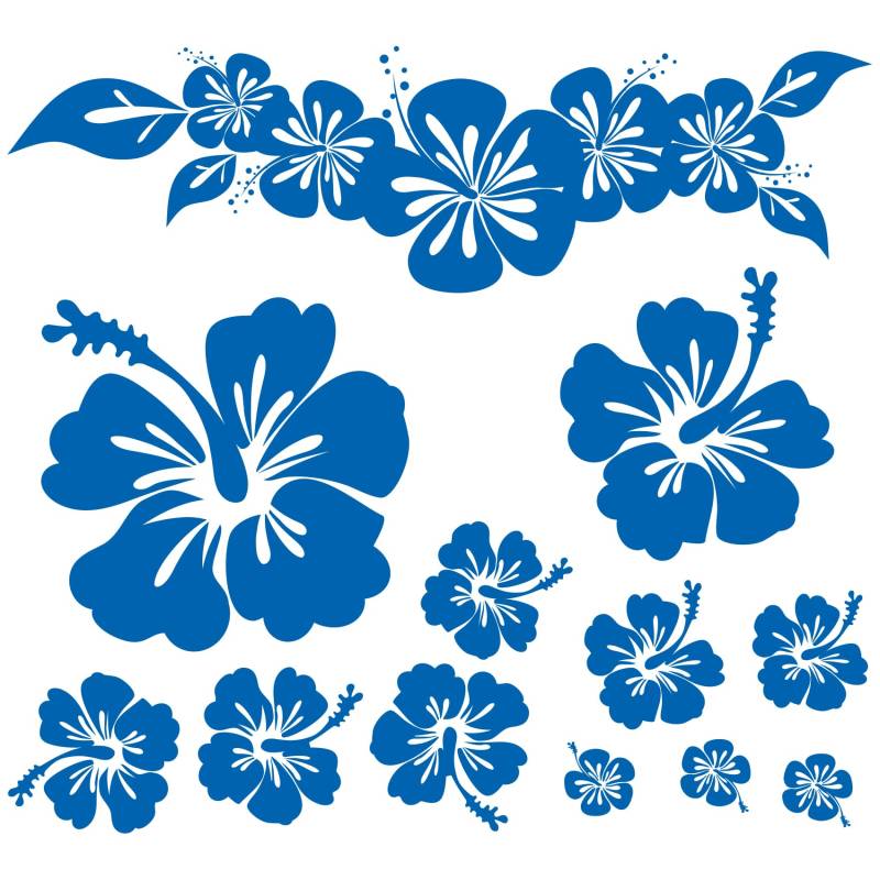 Finest Folia Dekoaufkleber Hibiskus Blumen Ranken Home Deko Aufkleber Dekoration Sticker Auto Bus Wohnmobil Motorrad Tür wetterfest selbstklebend (Azurblau, KX085 Set XL) von Finest Folia