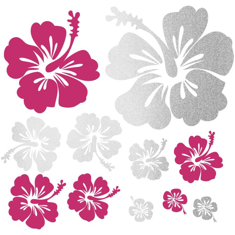 Finest Folia Dekoaufkleber Hibiskus Blumen Ranken Home Deko Aufkleber Dekoration Sticker Auto Bus Wohnmobil Motorrad Tür wetterfest selbstklebend (Silber Magenta, K166 Set L) von Finest Folia