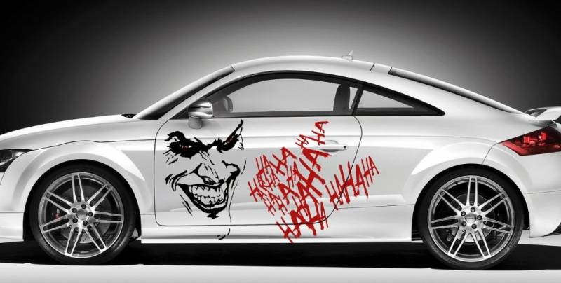 Joker Aufkleber Sticker + Schrift Hahaha von Finest-Folia Autoaufkleber Folie Carbon Matt Tuning KX011 KX029 von Finest Folia