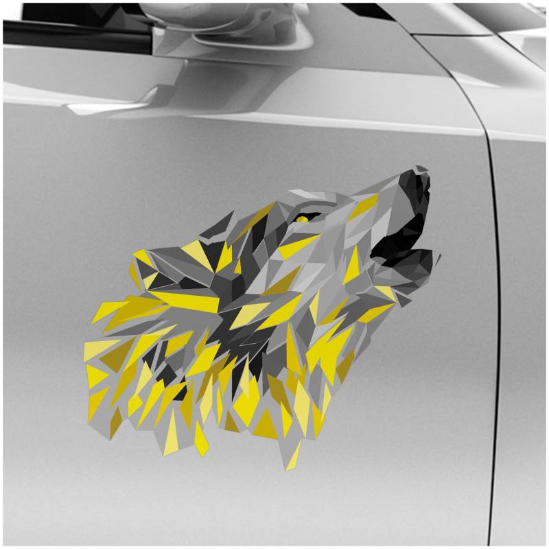 Finest Folia Polygon Tier Aufkleber Hologramm Sticker Tiere Motiv Geometrisch selbstklebend art Kunst Auto Motorrad Laptop Wand Dekor wetterfest R211-02 (Gelb, 20cm Wolf) von Finest Folia