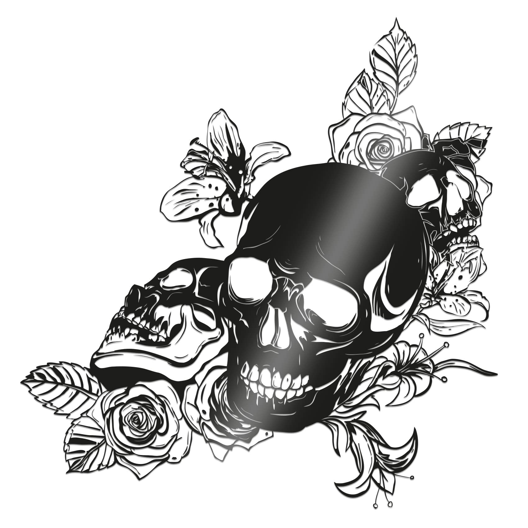 Finest Folia Skull Rose Aufkleber 59x58cm Sticker Dekor Folie Autoaufkleber Tattoo Old School KX039 (Schwarz Glanz) von Finest Folia