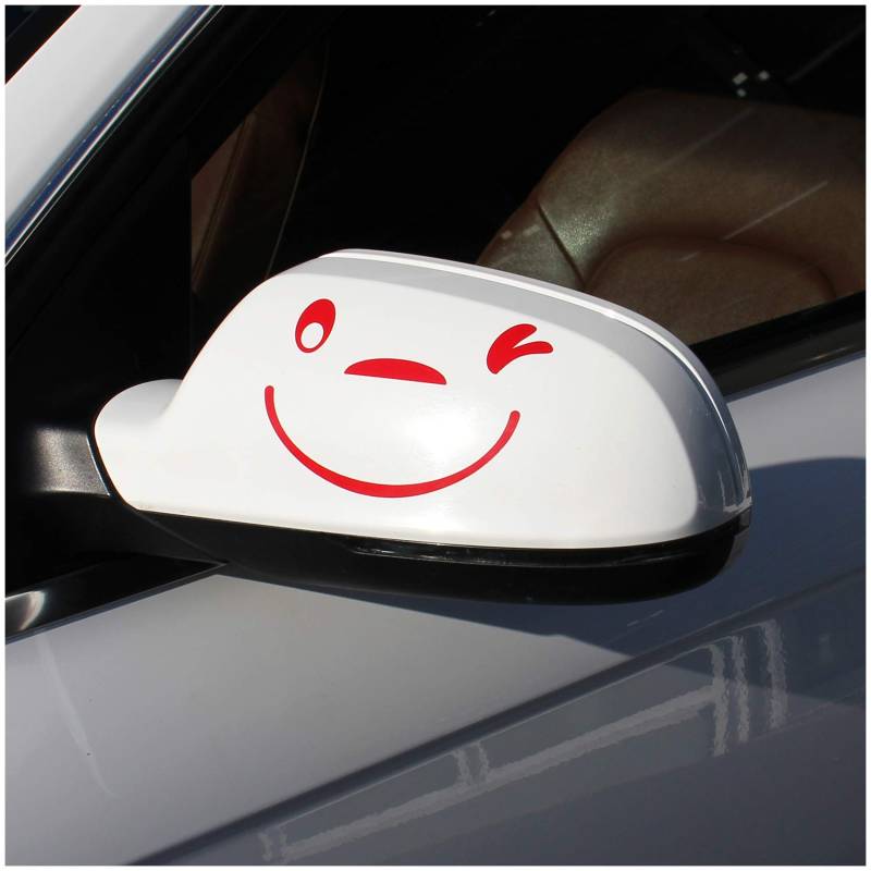 Finest Folia Smile Gesicht Aufkleber 2er Set für Außenspiegel Auto Autoaufkleber für Spiegel (K041 Karminrot) von Finest Folia