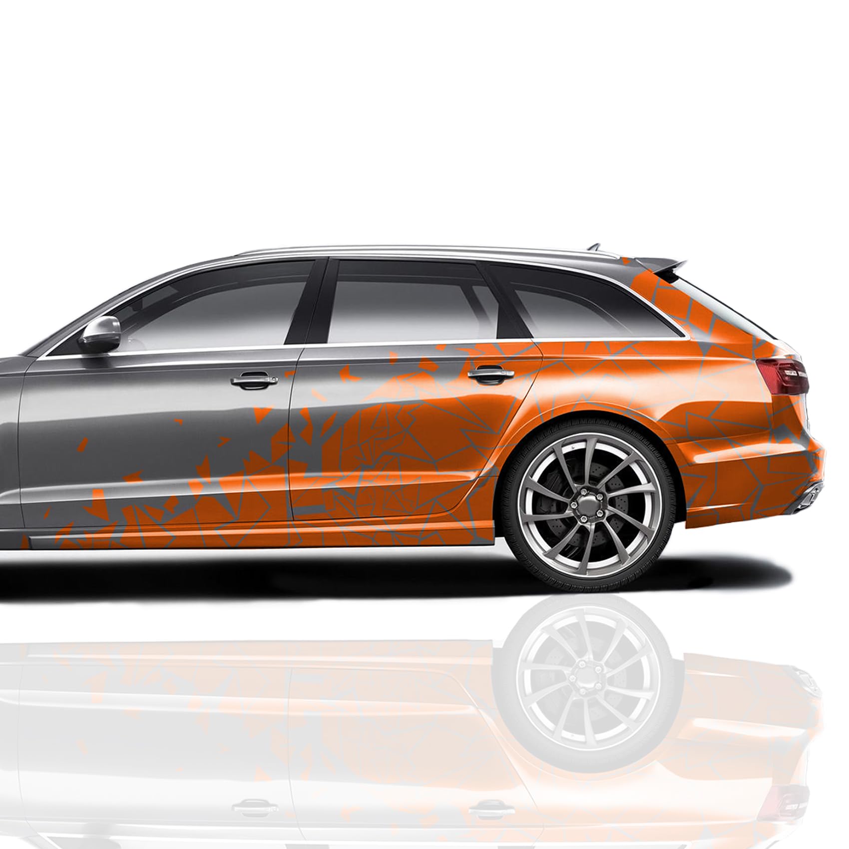 Finest Folia XXL Autoaufkleber Mosaik 2er Set je 60x200cm geometrisches Design Auto Seite Motorrad Bus Sticker Kfz Zubehör Broken Glass Camouflage Tuning Dekor KX074 (Orange) von Finest Folia