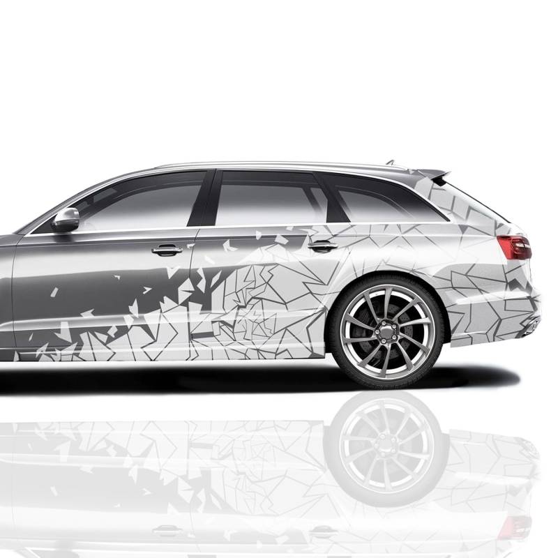 Finest Folia XXL Autoaufkleber Mosaik 2er Set je 60x200cm geometrisches Design Auto Seite Motorrad Bus Sticker Kfz Zubehör Broken Glass Camouflage Tuning Dekor KX074 (Weiß) von Finest Folia