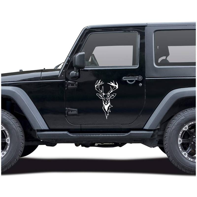 Hirsch Aufkleber Folie Dekor für Auto Kfz Zubehör Reh Kopf Motiv Rehwild Rotwild Jagen Jäger Förster Jagd Autoaufkleber (Weiß Glanz, KX043 Groß) von Finest Folia