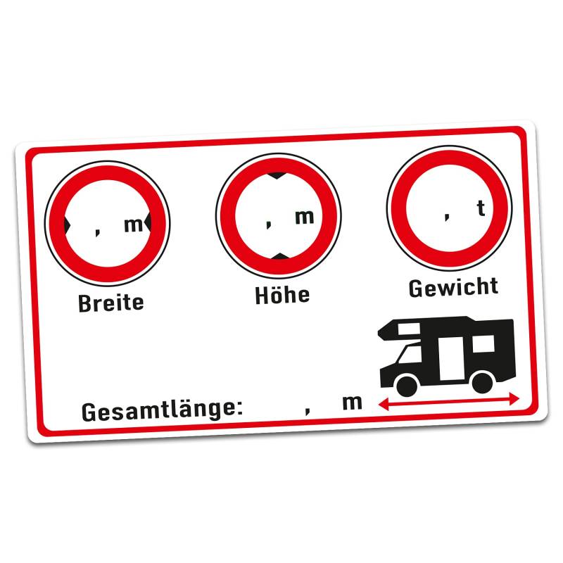 Wohnmobil LKW Aufkleber 9,5x5,5cm Folie zum Beschriften Breite Höhe Gewicht Gesamtlänge selbstklebend uv-beständig Cockpit Zubehör R155 (Wohnmobil, Felder leer) von Finest Folia