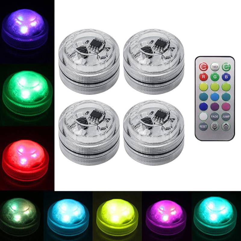 Fiorky Kabelloses, selbstklebendes, buntes LED-Auto-Innenraum-Umgebungslicht, IP68 wasserdicht, batteriebetrieben, RGB-Auto-Innenraum, Dach, Fuß, Atmosphärenlicht, Fernbedienung, Dekoration von Fiorky