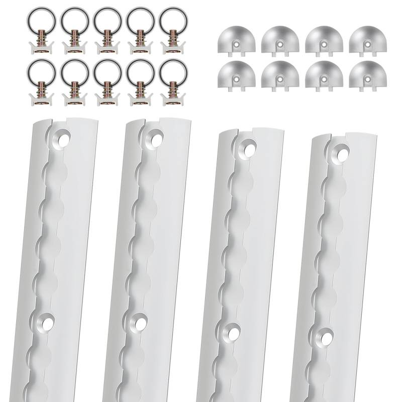 Fiqops Airlineschiene 4x1 m Aluminium,Zurrschienen Runde Halbrunde Form,Airlineschienen Set mit 10 Airlineschienen-Fitting-Ring 8 Airlineschiene Endkappe,für LKW und Wohnmobile von Fiqops