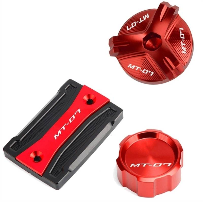 Fireleopard Deckel für Bremsflüssigkeitsbehälter, vorne und hinten, Zubehör für Motoröl, kompatibel mit MT07 2021 2022 MT 07 FZ07 2014-2023 (3 Stück - Combo Red) von Fireleopard